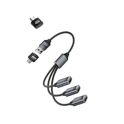 USB 3-u-1 splitter kabel s USB-A na Type-C adapterom, aluminijski