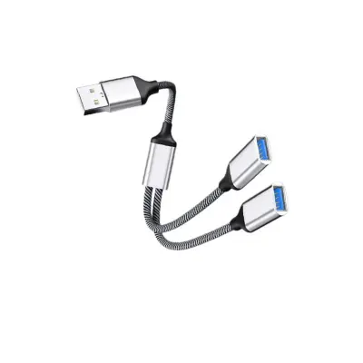 Aluminijski USB adapter — 2-portni USB 2.0 hub, Plug and Play Silver