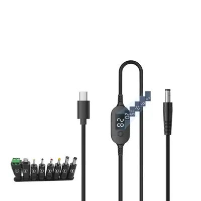 1m podesivi Type-C na DC kabel s digitalnim prikazom i PD3.1 140W