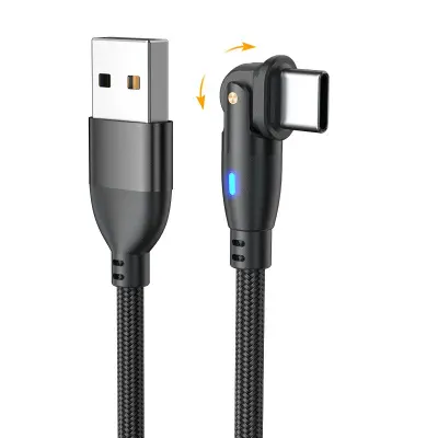 Komplet od 2 USB na Type-C kabela s 180b0 rotirajućim konektorom - brzo punjenje i prijenos podataka Crna