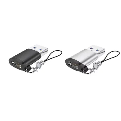Adapter Type-C (ženski) na USB 3.0, 2 kom, s privjeskom, crni/srebrni