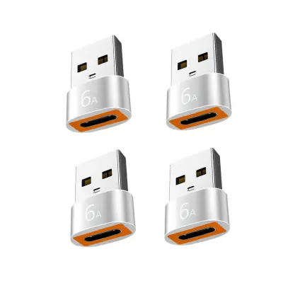 USB-C na USB-A ženski adapter, srebrni 4-kom, 6A PD, aluminij