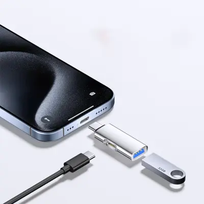TYPE-C na USB 3.0 + TC punjenje OTG adapter, ovalni dizajn - brz prijenos podataka i PD brzo punjenje Srebrna