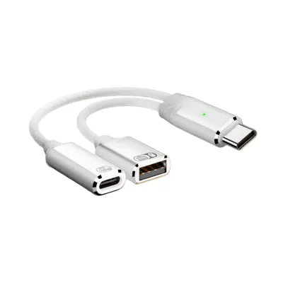 Type-C 2-u-1 kratki adapter za USB audio i PD punjenje 15cm White