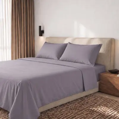 Set posteljine od 100% pamuka perkal 200 TC za bračni krevet Tamnosiva | Ravna plahta 250x295 cm, napinjuća plahta 180x200 cm s džepom 28 cm i 2 ja