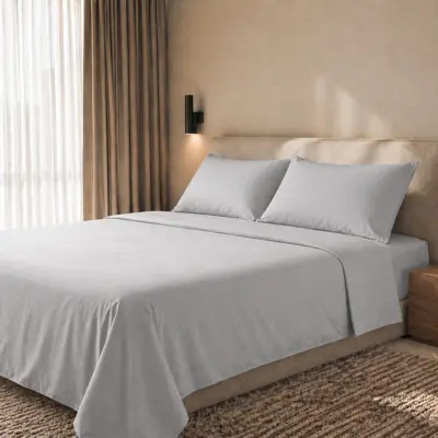 Set posteljine od 100% pamuka perkal 200 TC za krevet 120–130 cm Svijetlo siva | Ravna plahta 190x295 cm, napinjuća plahta 130x200 cm s džepom 28