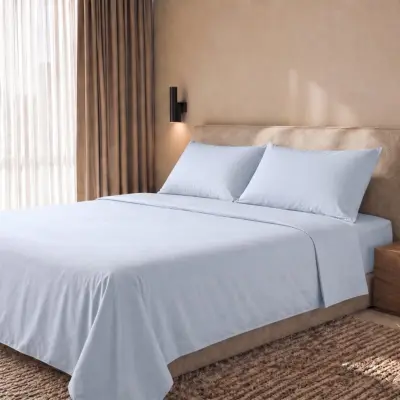 Set posteljine od 100% pamuka perkal 200 TC za jednokrevetni krevet Ledena | Ravna plahta 160x295 cm, napinjuća plahta 90x200 cm s džepom 28 cm i 1