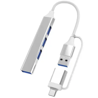 2-u-1 USB na Type-C, 4-portni hub od aluminija i TPE, kompaktan Silver
