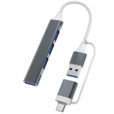 2-u-1 USB na Type-C, 4-portni hub od aluminija i TPE, kompaktan Gray
