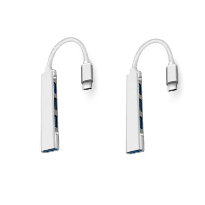 Multifunkcijski USB-C hub s 4 USB 3.0 porta, aluminij, 2 kom Silver