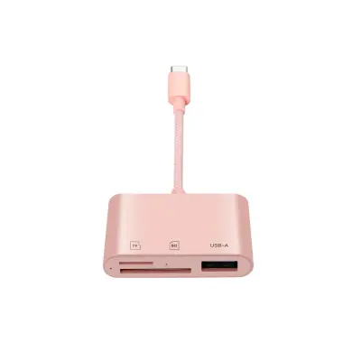 Type-C 3-u-1 čitač kartica — Brzi SD/TF/USB za iPad i MacBook Pink