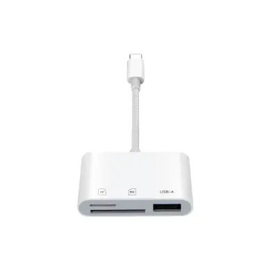 Type-C 3-u-1 čitač kartica — Brzi SD/TF/USB za iPad i MacBook White