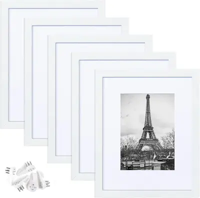 Set bijelih PVC okvira za fotografije 5x7 inča s paspartuom (5 kom) - Prikaz obiteljskih, vjenčanih i umjetničkih fotografija