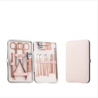 18-dijelni metalni set za manikuru i pedikuru s etuijem PinkGold