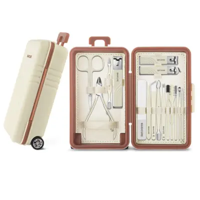 16-dijelni manikurni set s putnim etuijem, nehrđajući čelik Beige