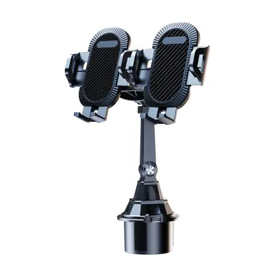 Držač za dva mobitela u držaču čaša, bez alata, 180°/360°, crni