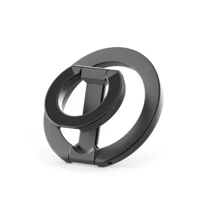 Magnetni prsten-držač za telefon, crni, aluminijska legura - dvostrani magnetski dizajn, rotacija 360°, sklopiv, kompatibilan s MagSafe uređajima