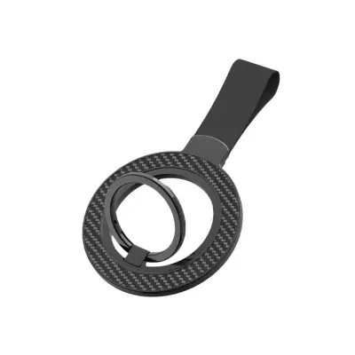MagSafe magnetski sklopivi stalak za telefon sa silikonskim prstenom za remen, dvostrani karbonski uzorak, legura cinka, crni