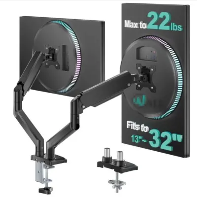 Crni aluminijski dvostruki nosač monitora s plinskom oprugom