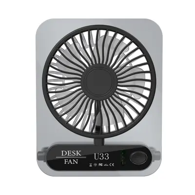 Prozirni stolni ventilator s digitalnim zaslonom - USB punjiv 2000mAh, sklopivi 4-brzinski stolni i zidni ventilator Crna