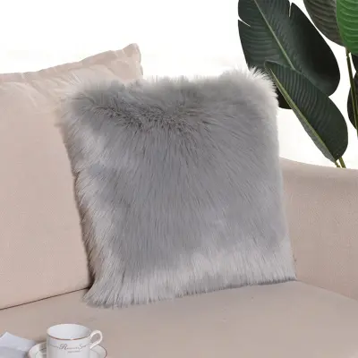 Dvostrana navlaka za jastuk od umjetne vune 40 cm x 40 cm – mekana plišana dekorativna navlaka s ojačanim rubovima Siva