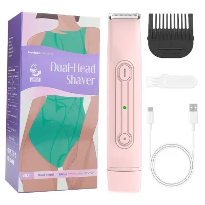 Dvoglavi ženski brijač USB-C, IPX6 vodootporan, inox oštrice Pink