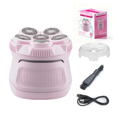 Magnetični 6-glavni električni brijač USB-C, vodootporan, LED, 1400mAh Pink