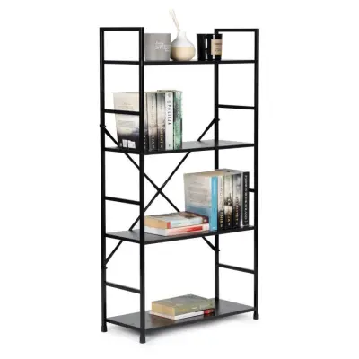 Metalna polica s 4 razine ModernHome — Industrijski Loft stil, crna, 115x60x30 cm