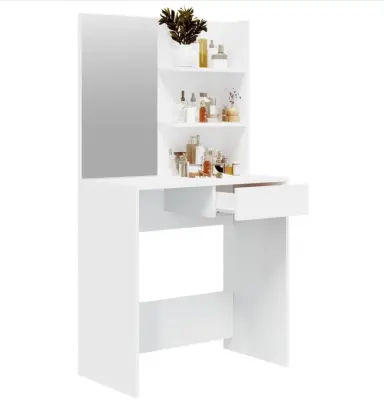 Toaletni stol za šminkanje ModernHome — S ogledalom, ladicom i 3 police, bijeli, 75x40x136 cm