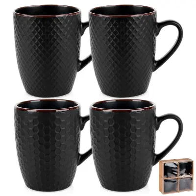 Komplet od 4 komada keramičkih šalica, 400ml, crna boja