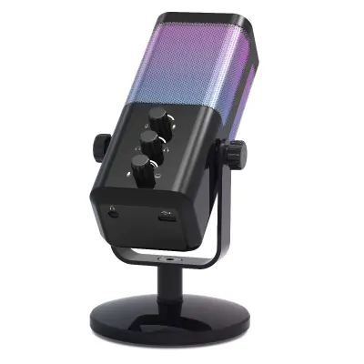 USB RGB kondenzatorski mikrofon za PC, Plug-and-Play, 3.5mm, 360° Black