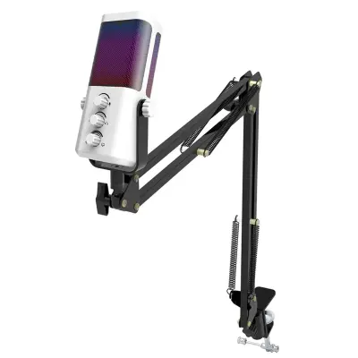 USB gaming mikrofon s boom stalkom, RGB svjetlom i monitoringom White