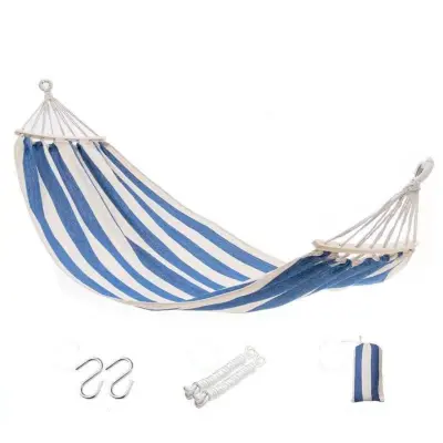 Platneni viseći hamak za vanjštinu, 200kg, protuelipni dizajn Blue + White