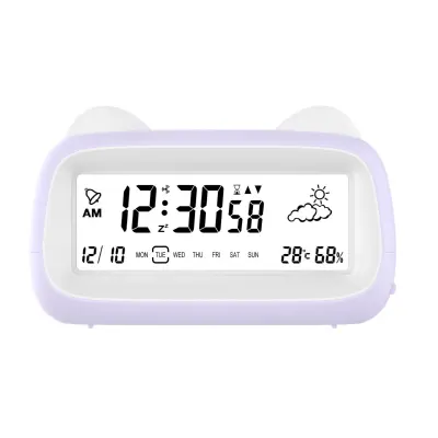 Punjiva mačja budilica s noćnim svjetlom, prikazom temperature i snooze
