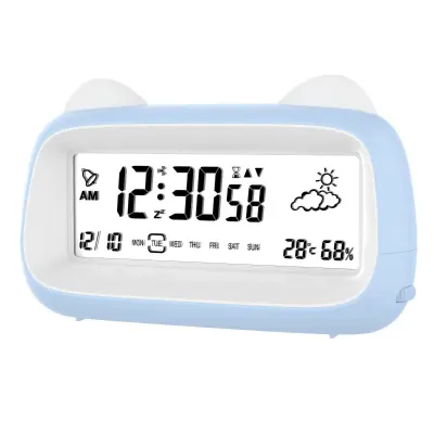 Punjiva mačja budilica s noćnim svjetlom, prikazom temperature i snooze
