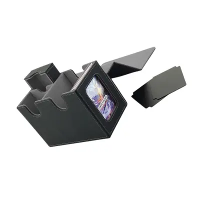 Premium kutija za kartice od PU kože s korejskim baršunom, 160 kartica Black+Grey