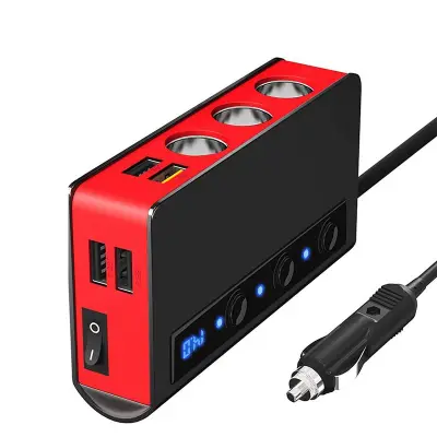 Auto punjač 180W s digitalnim zaslonom i 4 USB porta Crna+Crvena