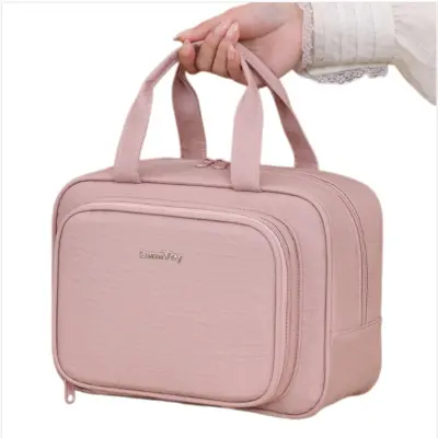 Vodootporna Taslon torbica za šminku s više pretinaca Pink