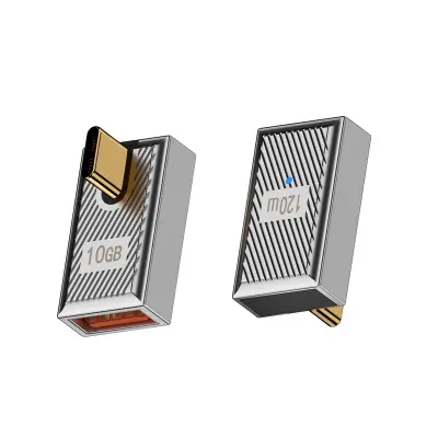 Adapter USB-A (ženski) na USB-C (muški), 120W, s indikatorom, legura cinka, srebrni