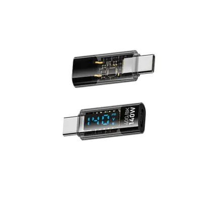 140W USB-C adapter (USB-C ženski na USB-C muški) s digitalnim zaslonom - prozirno crna (2 kom)
