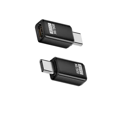 240W 80Gbps USB-C adapter, ženski na muški — ravni konektor (2 kom) Crna
