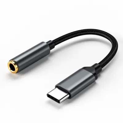 Adapter Type-C na 3,5 mm s DAC čipom, podrška za pozive Crna