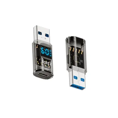 Adapter TYPE-C (ženski) na USB-A (muški) s digitalnim zaslonom - prozirno crna (pakiranje od 2)