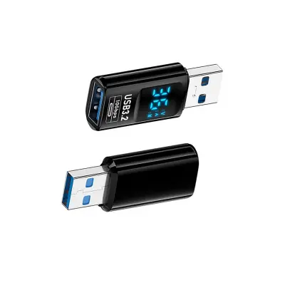 USB-A muški na USB-A ženski adapter s digitalnim zaslonom - Crni (pakiranje od 2)