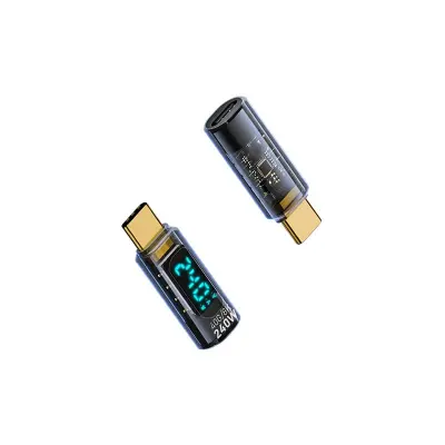 USB-C adapter (ženski→muški) 240W s digitalnim zaslonom - prozirno crni (2 kom)