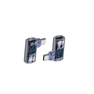 140W USB-C adapter (USB-C ženski na USB-C muški) s digitalnim prikazom - prozirno plava, bočno savijen (2 kom)