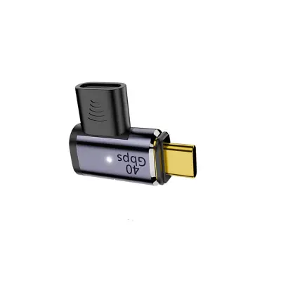 Bočno savijeni magnetni USB-C adapter (ženski na muški) - 100W, 40Gbps, 8K@60Hz - tamnosivi