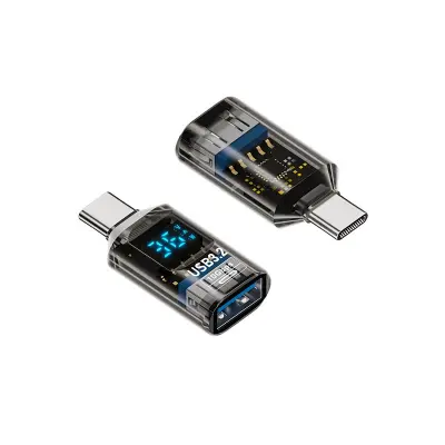 Adapter USB-A (ženski) na USB-C (muški) s digitalnim zaslonom - prozirno crni (2 kom)