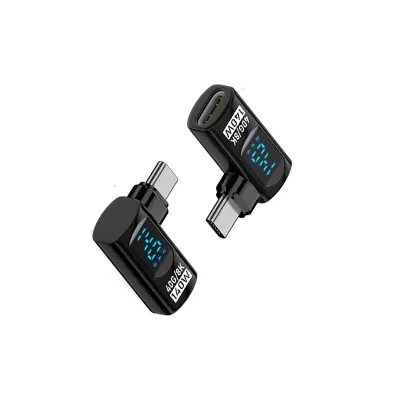 140W USB-C adapter (ženski na muški) s digitalnim zaslonom - crni, pod kutem (2 kom)