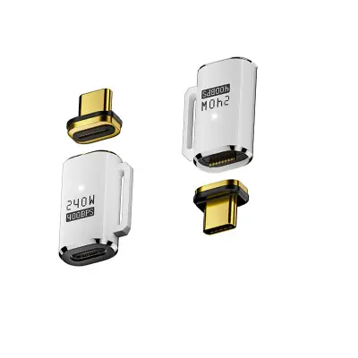 240W magnetni USB-C adapter: ženski na muški, ravni konektor, podržava 40Gbps prijenos podataka i 8K@60Hz video Bijela